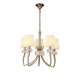 Loewe 66cm 5 Light Chandelier - Antique Brass With Cream Shades