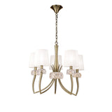 Loewe 66cm 5 Light Chandelier - Antique Brass With White Shades