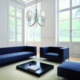 Loewe 5 Light Chandelier - Polished Chrome With White Shades