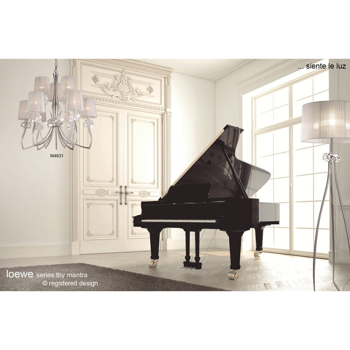 Loewe 5 Light Chandelier - Polished Chrome With White Shades