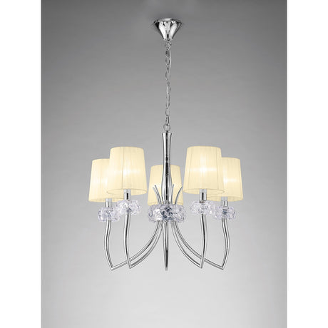 Loewe 5 Light Chandelier - Polished Chrome With Cream Shades