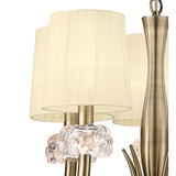 Loewe 50cm Slim 5 Light Chandelier - Antique Brass With Cream Shades