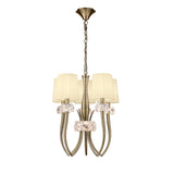Loewe 50cm Slim 5 Light Chandelier - Antique Brass With Cream Shades