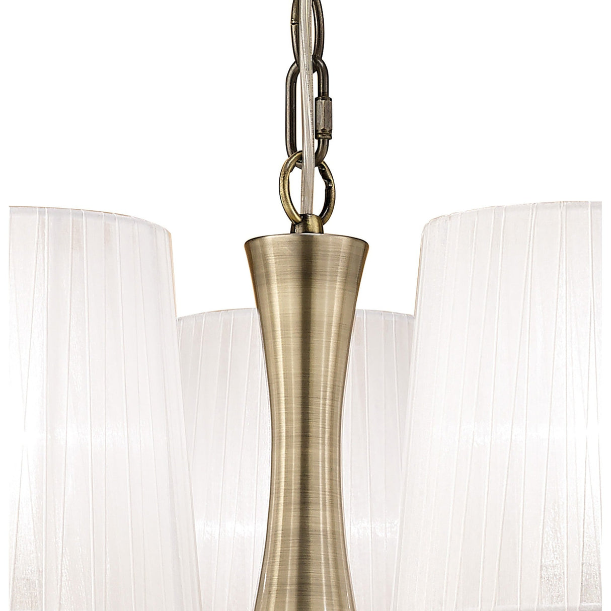 Loewe 50cm Slim 5 Light Chandelier - Antique Brass With White Shades