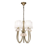 Loewe 50cm Slim 5 Light Chandelier - Antique Brass With White Shades
