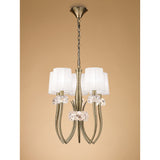 Loewe 50cm Slim 5 Light Chandelier - Antique Brass With White Shades