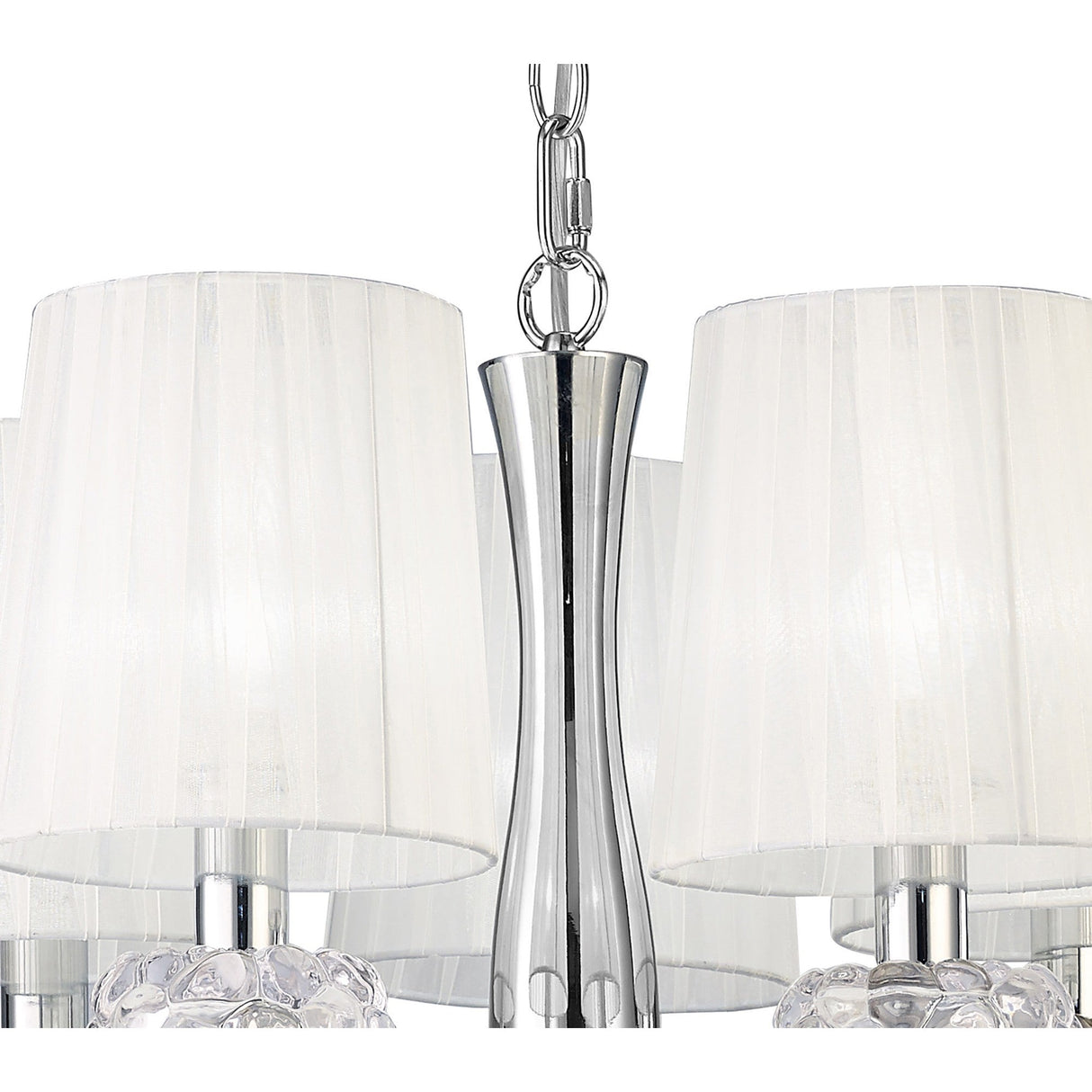 Loewe Slim 5 Light Chandelier - Polished Chrome With White Shades