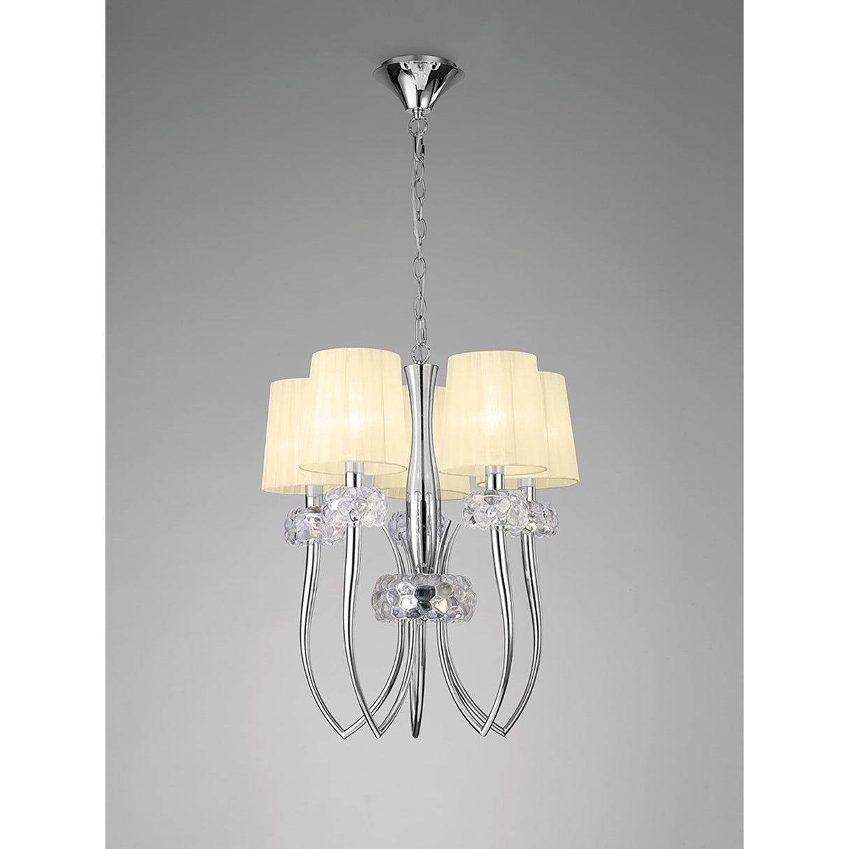 Loewe Slim 5 Light Chandelier - Polished Chrome With Cream Shades
