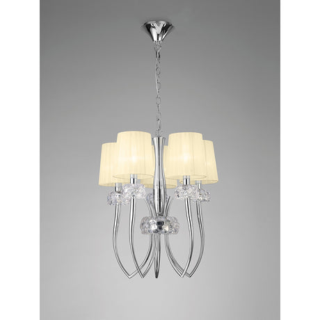 Loewe Slim 5 Light Chandelier - Polished Chrome With Cream Shades
