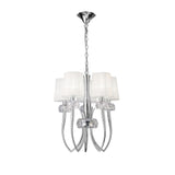 Loewe Slim 5 Light Chandelier - Polished Chrome With White Shades