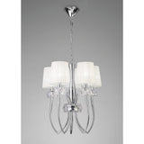 Loewe Slim 5 Light Chandelier - Polished Chrome With White Shades