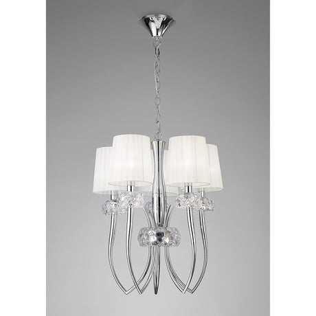 Loewe Slim 5 Light Chandelier - Polished Chrome With White Shades