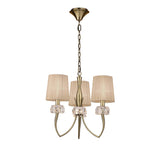 Loewe 50cm 3 Light Chandelier - Antique Brass With Bronze Shades