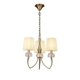 Loewe 50cm 3 Light Chandelier - Antique Brass With Cream Shades