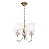 Loewe 50cm 3 Light Chandelier - Antique Brass With White Shades