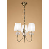 Loewe 50cm 3 Light Chandelier - Antique Brass With White Shades