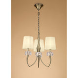 Loewe 50cm 3 Light Chandelier - Antique Brass With Cream Shades