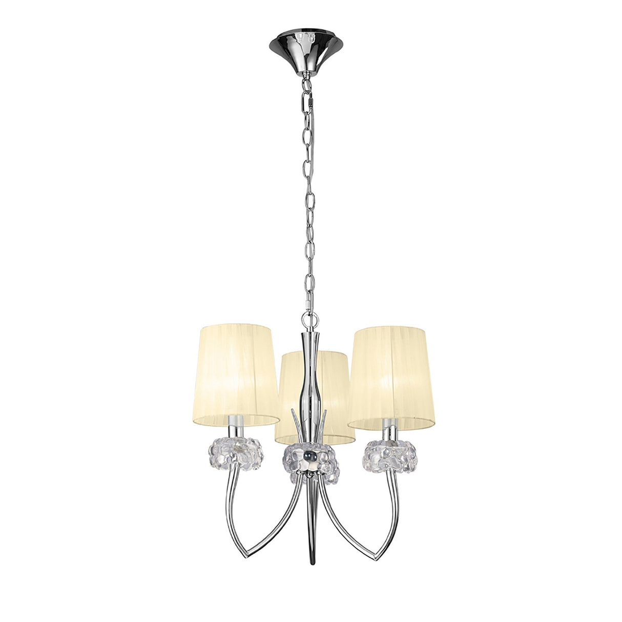 Loewe 3 Light Chandelier - Polished Chrome With Cream Shades