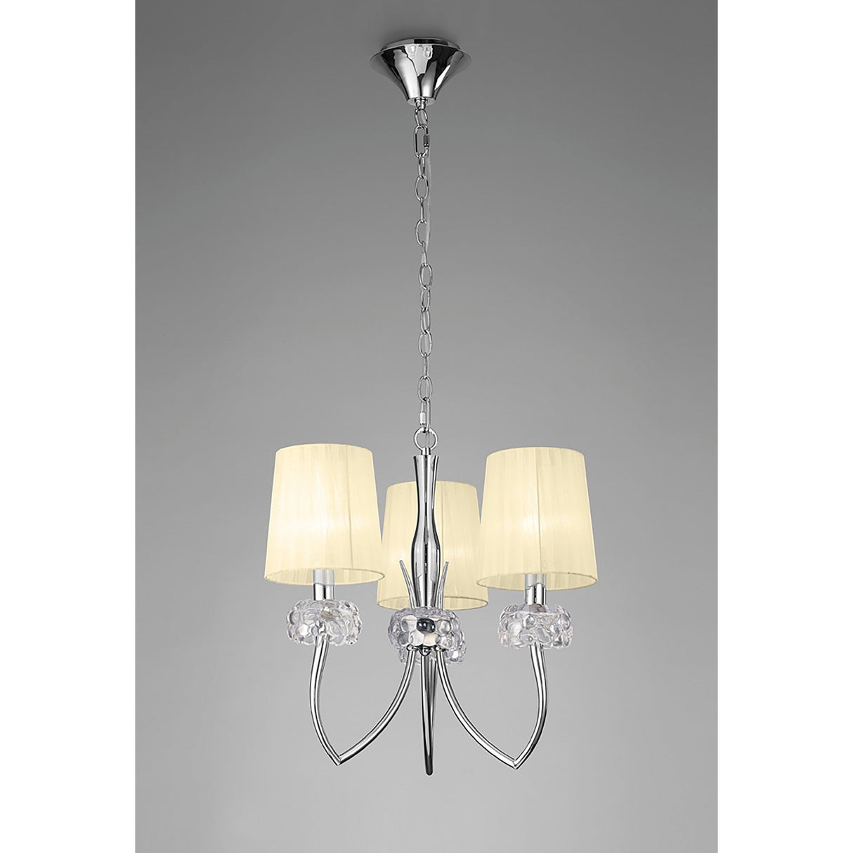 Loewe 3 Light Chandelier - Polished Chrome With Cream Shades