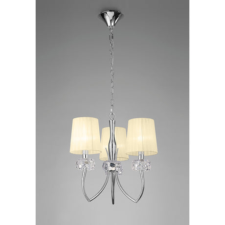 Loewe 3 Light Chandelier - Polished Chrome With Cream Shades