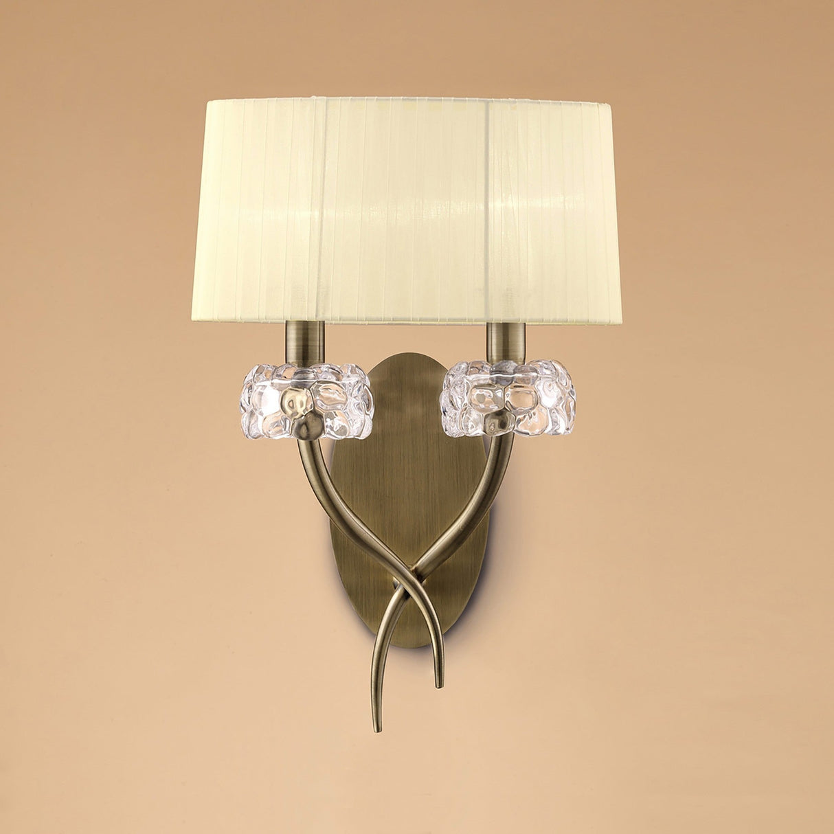 Loewe 2 Light Wall Light With Switch - Brass With Cream Shade