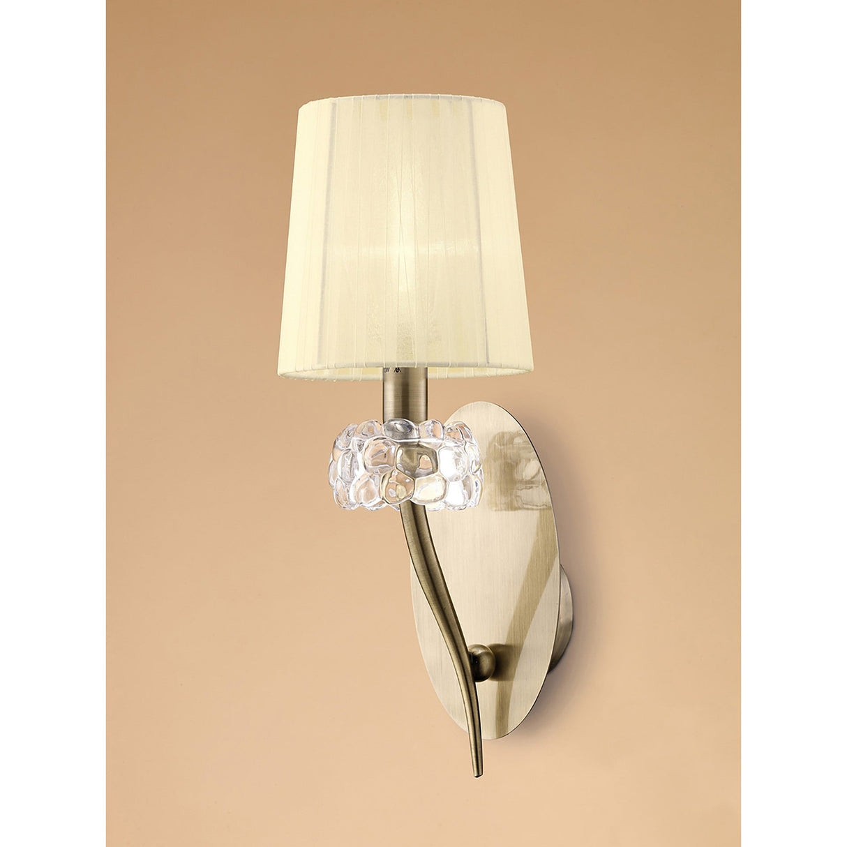 Loewe 1 Light Wall Light With Switch - Brass With Cream Shade