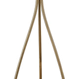 The Loewe 3 Light Floor Lamp features three slender, curved brass rods converging at the top, finished in polished brass with a white shade. Its evenly spaced rods create a strikingly symmetrical and elegant sculptural silhouette.