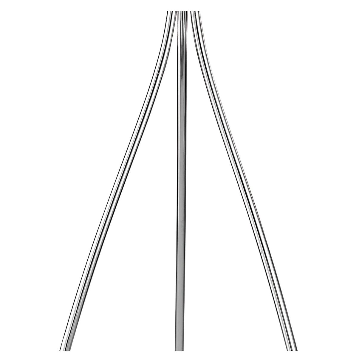 Close-up of metal wires or rods, some curved outward and others straight, arranged against a white background in a fan-like pattern that evokes the sculptural elegance of the Loewe 3 Light Floor Lamp - Chrome With Cream Shade.