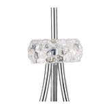 The Loewe 3 Light Floor Lamp features sleek vertical chrome rods and a cream shade, creating a sculptural design that delivers beautiful ambient lighting. Shown against a plain white background.