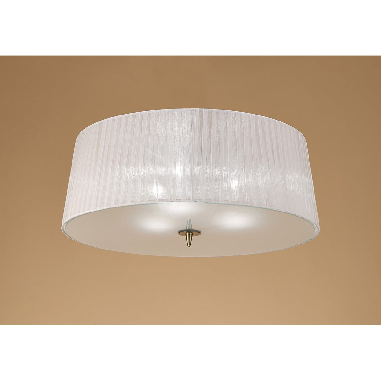 Loewe 3 Light Flush Ceiling Light - Antique Brass With White Shade