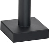 A close-up of the base of the Lofoten 1 Light Pillar in sleek black, constructed from electro-galvanized steel with a square platform, showcasing modern design.
