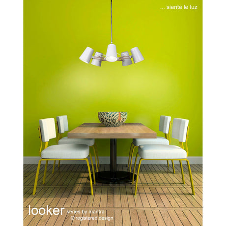 Looker 78cm 5 Light Chandelier - Matt White & Beech