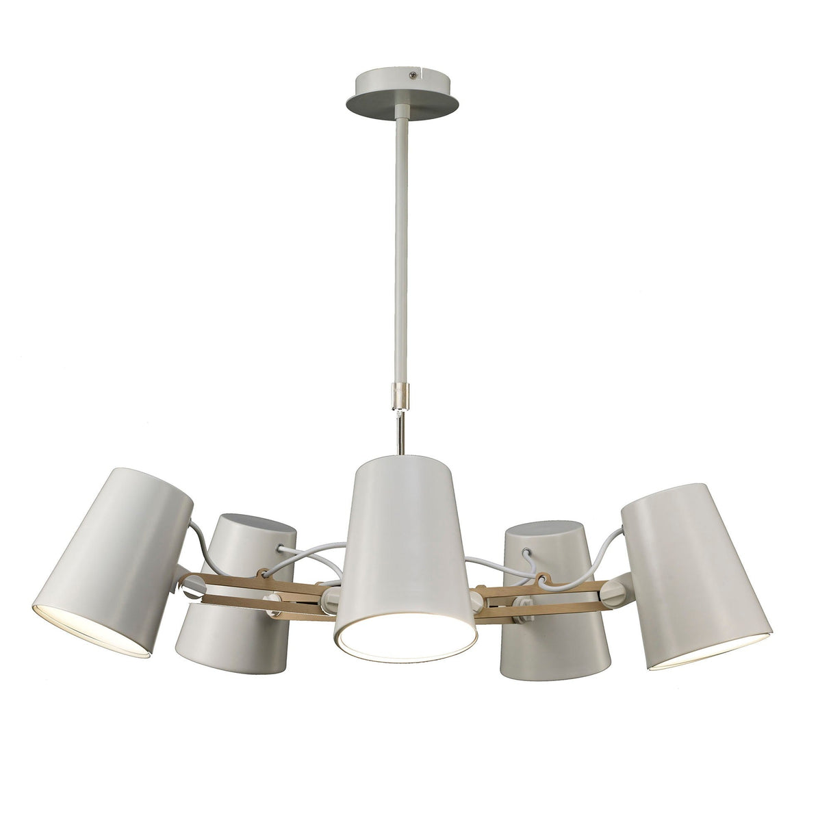 Looker 78cm 5 Light Chandelier - Matt White & Beech