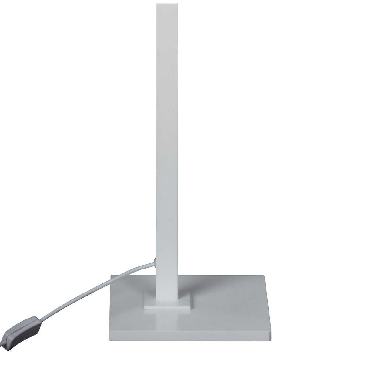The Looker 1 Light Wood Floor Lamp in matt white features a minimalist, Scandinavian-inspired rectangular design with a flat square base, upright stem, and visible power cord.