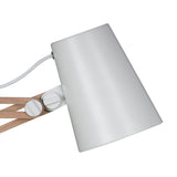 Close-up of the Looker 1 Light Wood Floor Lamp in matt white, featuring a conical shade and adjustable wooden arm—ideal for Scandinavian interiors needing stylish, adjustable lighting.