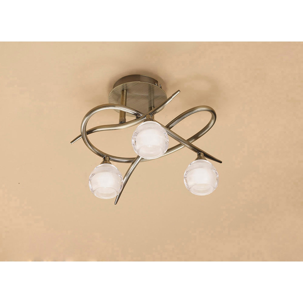 Loop 3 Light Flush Ceiling Light - Antique Brass