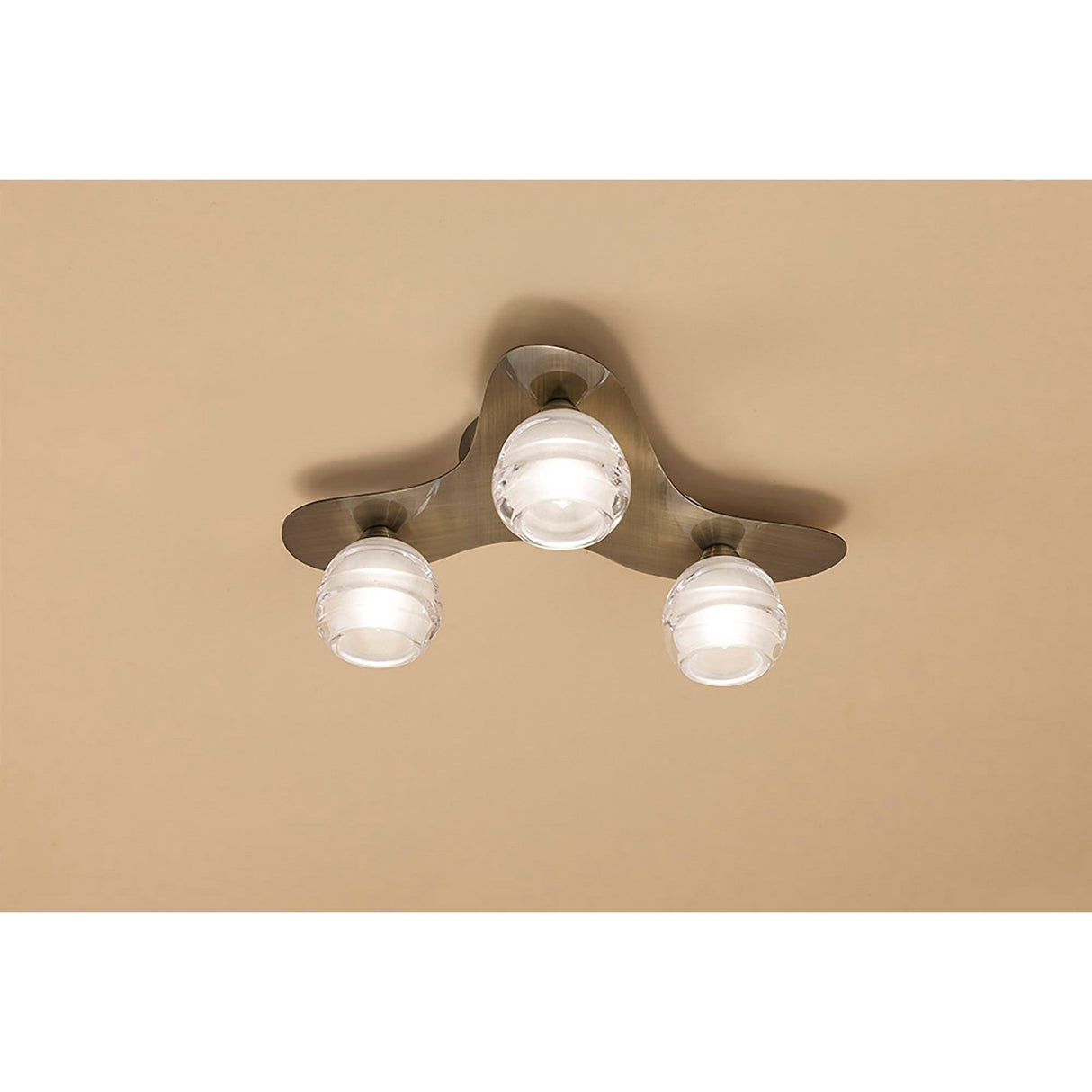 Loop 3 Light Flush Ceiling Light - Antique Brass