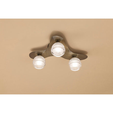 Loop 3 Light Flush Ceiling Light - Antique Brass