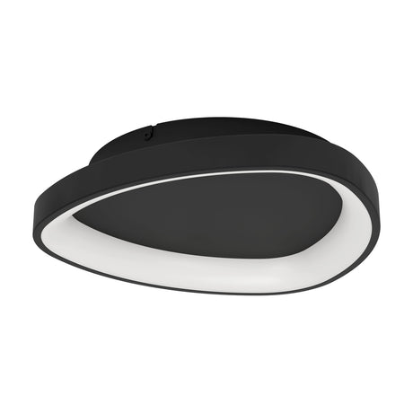 Loretello LED flush ceiling light, 35cm rounded triangle shape with a black frame and centre panel edged by a white diffuser ring, shown on a plain white background.