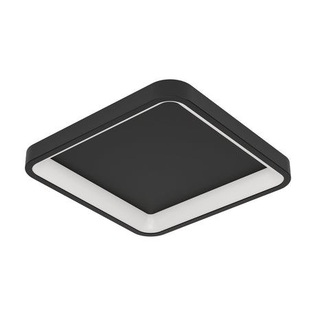 Loretello Smart LED Flush Ceiling Light, 35 x 35cm square black frame with a white plastic diffuser ring around a black centre panel, shown on a plain white background.