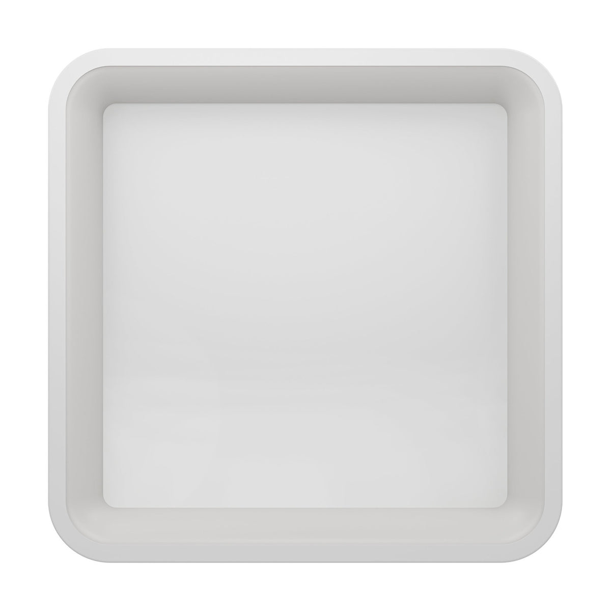 Loretello Smart LED Flush Ceiling Light, 35 x 35cm, square white steel frame with rounded corners and recessed white plastic diffuser, shown from above on a plain white background.