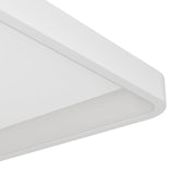 Close-up of the Loretello Smart LED Flush Ceiling Light showing the square white steel frame with rounded corner and recessed white plastic diffuser, shot against a plain white background.