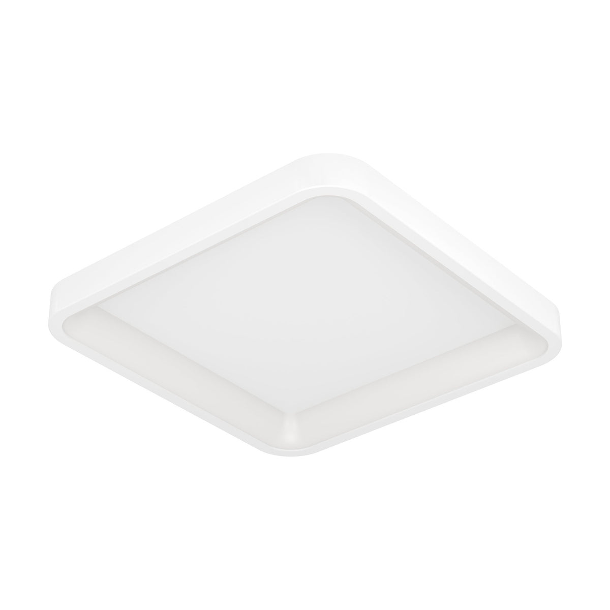Loretello Smart LED Flush Ceiling Light, a square 35 x 35cm fixture with softly rounded corners, white steel body and white plastic diffuser, shown on a plain white background.