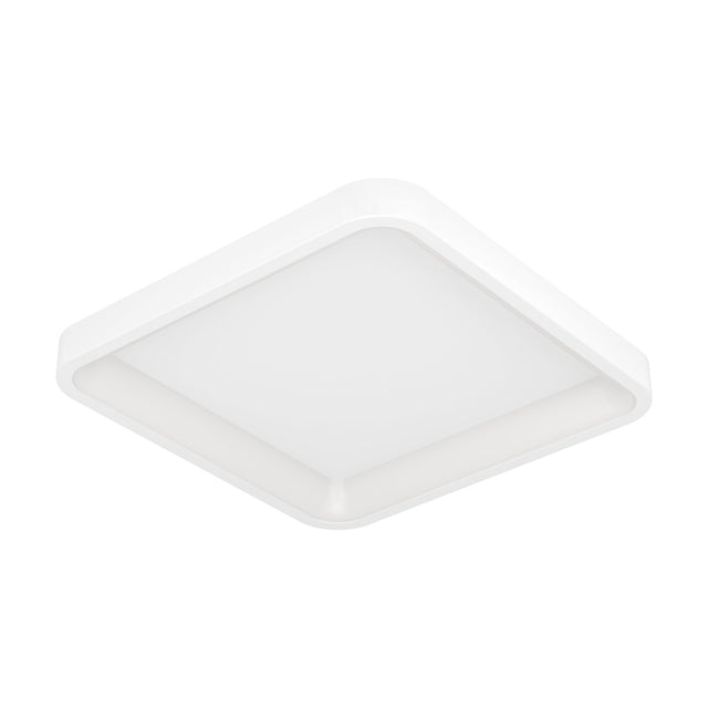 Loretello Smart LED Flush Ceiling Light, a square 35 x 35cm fixture with softly rounded corners, white steel body and white plastic diffuser, shown on a plain white background.
