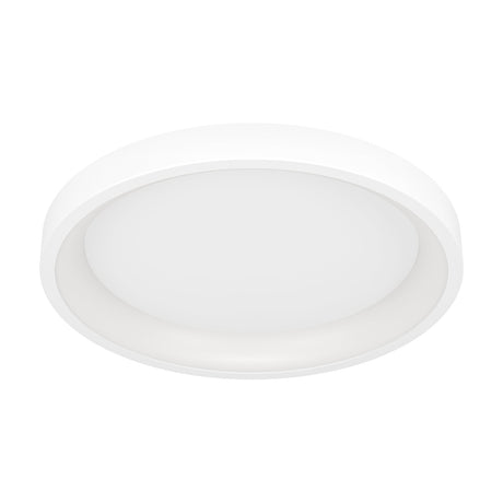 Loretello Smart LED Flush Ceiling Light 35cm in white, round steel body with a recessed white plastic diffuser, shown on a plain white background.