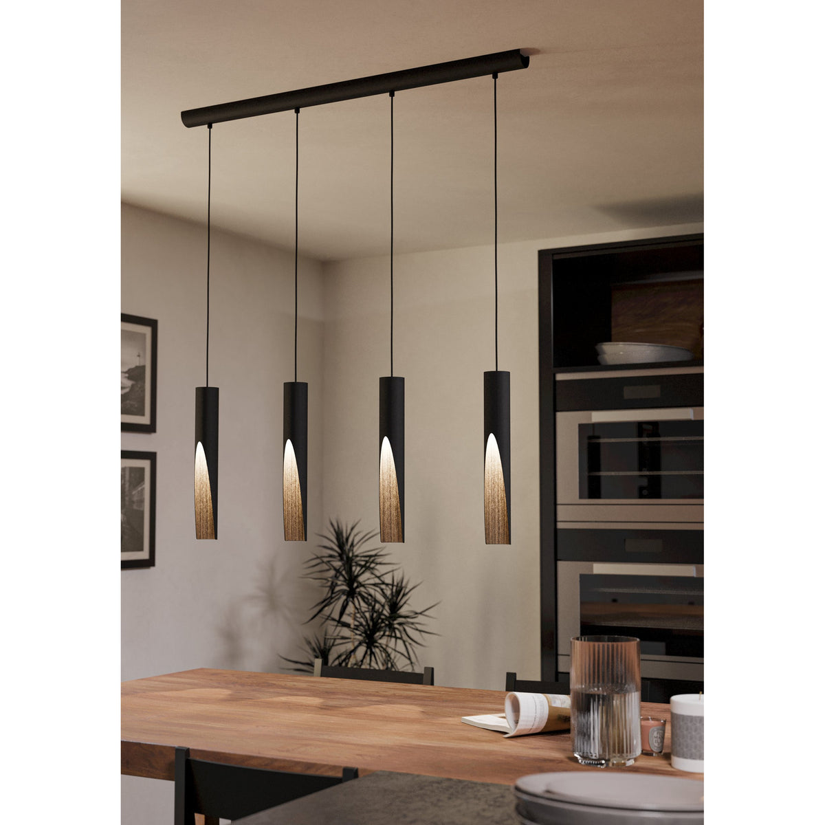 Losessa Linear Pendant Light - Black & Wood
