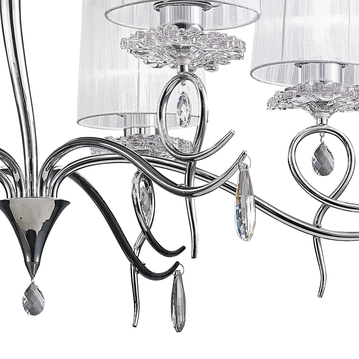 Louise 88cm 6 Light Crystal Chandelier - Chrome With White Shades