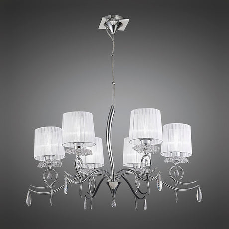 Louise 88cm 6 Light Crystal Chandelier - Chrome With White Shades