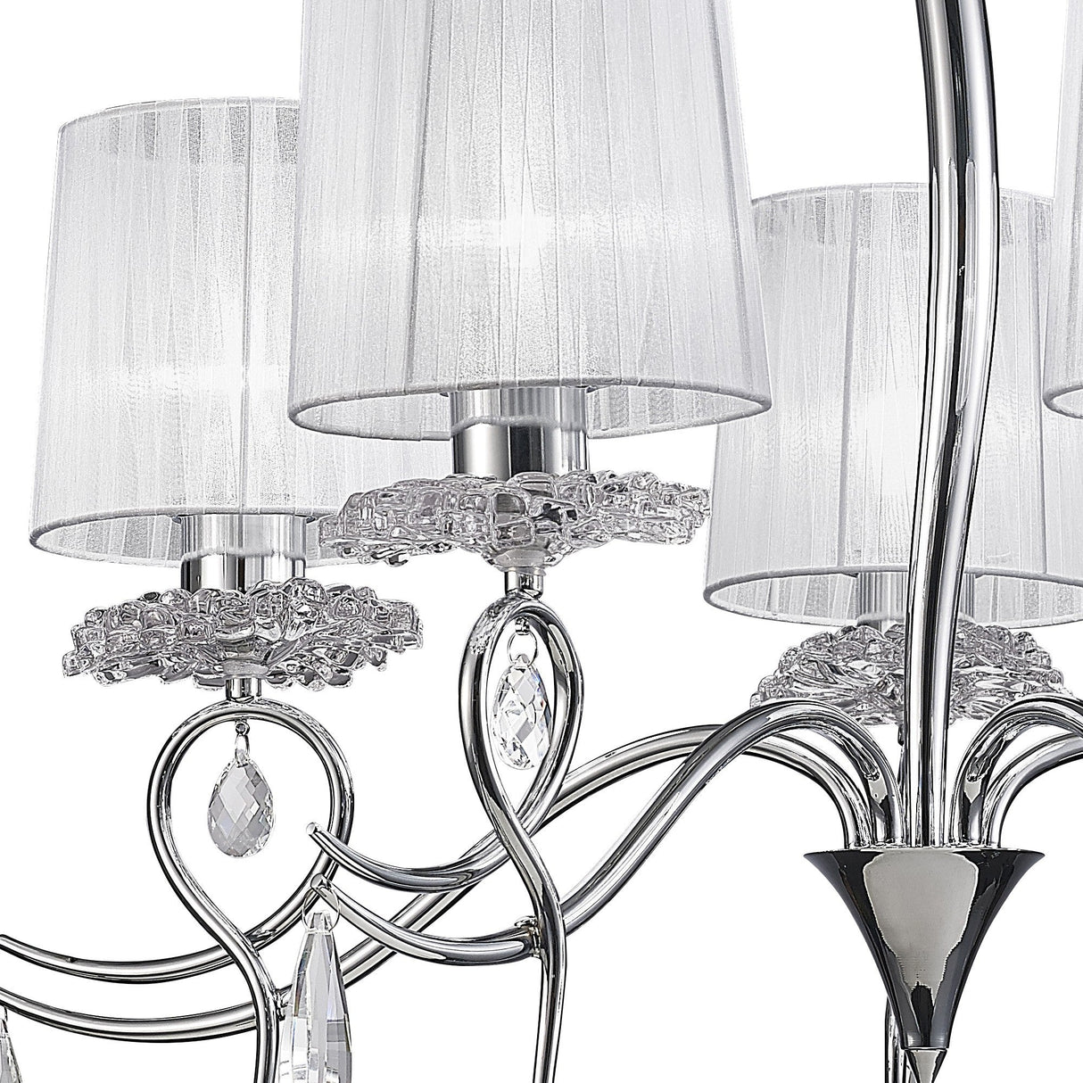 Louise 74cm 5 Light Crystal Chandelier - Chrome With White Shades