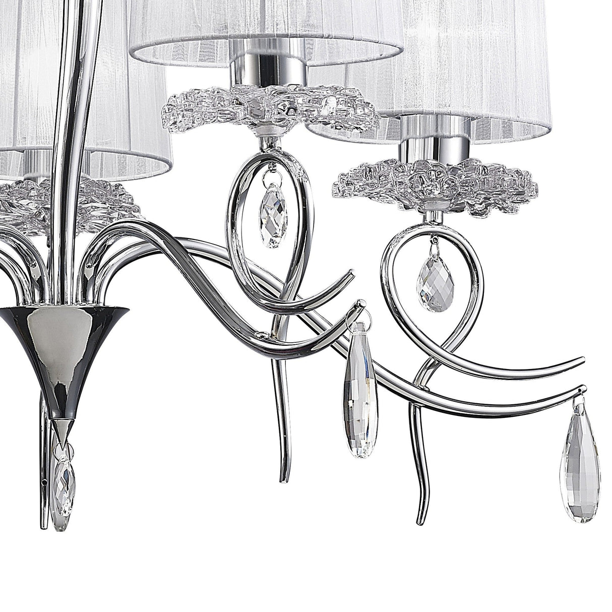 Louise 74cm 5 Light Crystal Chandelier - Chrome With White Shades
